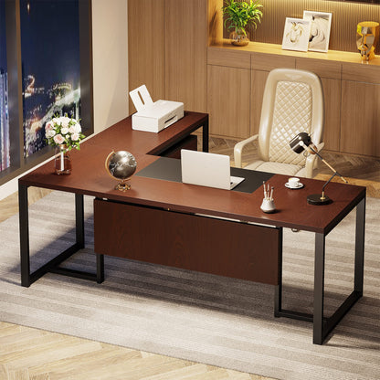 Tribesigns 70.8" L-Shaped Executive Desk with Drawer Cabinet, Large Executive Office Desk with Separate File Cabinet, Home Office Desk Workstation Business Furniture Set, Dark Walnut - WoodArtSupply