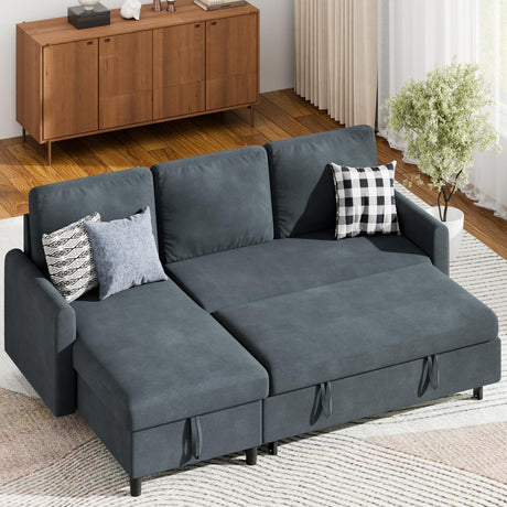 Shintenchi Sofa Couch, Sofa Bed- 2 in 1 Pull Out Couch Bed with Storage Chaise for Living Room, Sectional Sofa Couch ，Grey Shintenchi