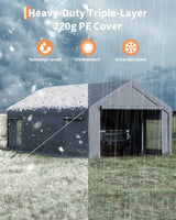 GarveeLife 13x25 Ft Carport with 10 Sandbags, Car Port with 220g PE Tarp, 2 Roll-Up Doors, and 4 Windows, for Full-Size Pickups, Bass Boats, Tractors, and SUVs, Gray GarveeLife