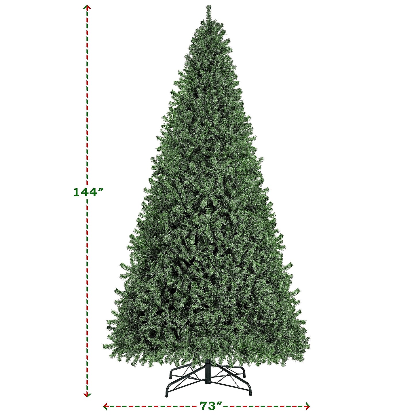 Yaheetech 12ft Pre-lit Spruce Artificial Hinged Christmas Pine Tree Prelighted Holiday Xmas Tree for Home Party Decoration with 1500 Warm White Lights and 4668 Branch Tips, Green