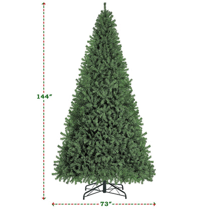 Yaheetech 12ft Pre-lit Spruce Artificial Hinged Christmas Pine Tree Prelighted Holiday Xmas Tree for Home Party Decoration with 1500 Warm White Lights and 4668 Branch Tips, Green