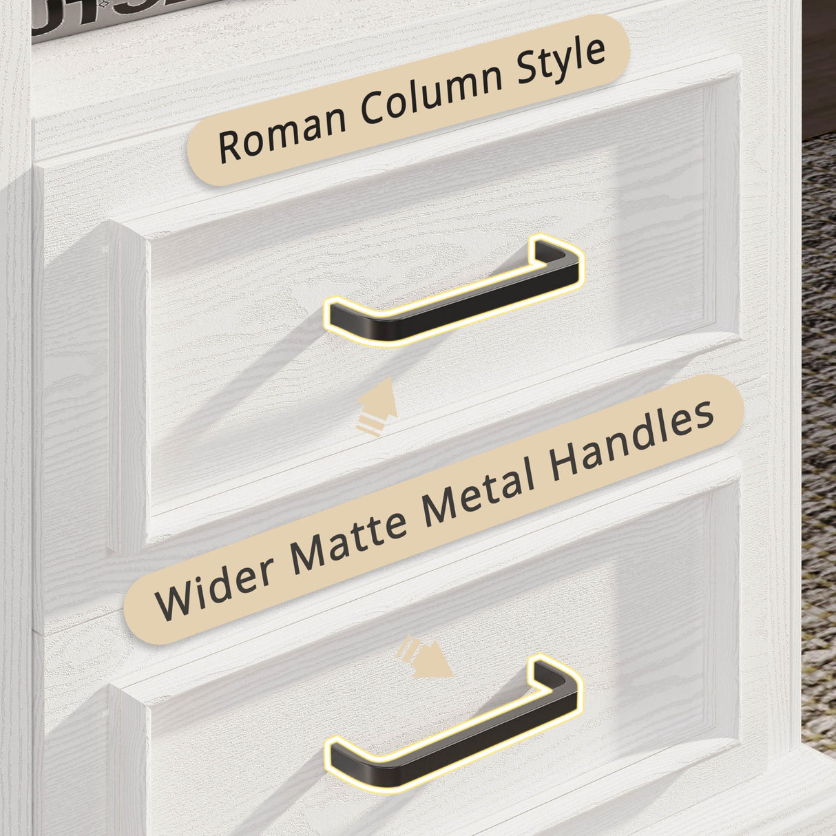 LIKIMIO Farmhouse Nightstand with Storage Drawers and Open Shelf, Small End Tables Living Room, Rustic Wood Side Tables for Bedroom, Roman Column Design, White LIKIMIO