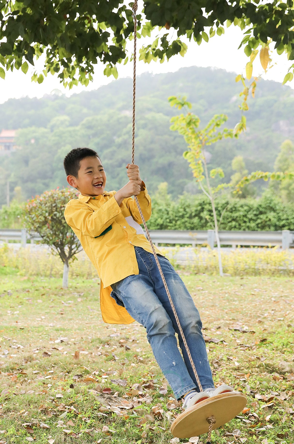 PLAYBERG Wooden Round Disc Plate Swing Seat with Hanging Rope PLAYBERG