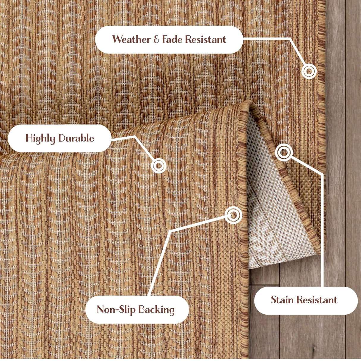 Adiva Rugs Outdoor Indoor Area Rug, Weather Resistant, Easy to Clean, Stain Resistant Floor Mat for Dining Room, Backyard, Deck, Patio (Wooden, 5' x 7') Adiva Rugs