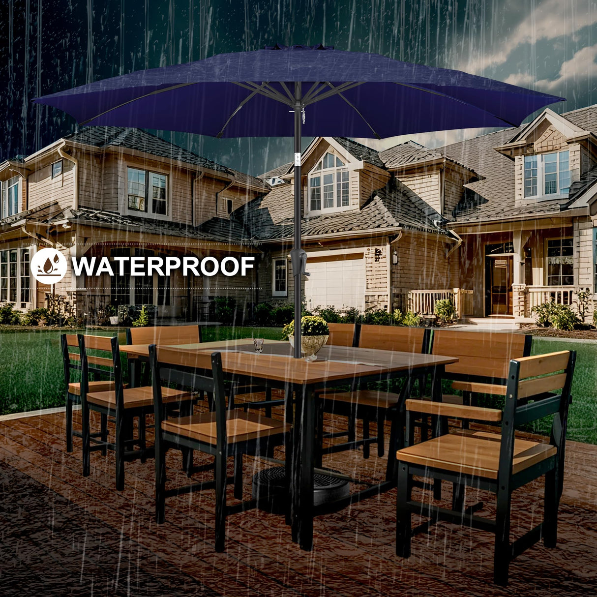 FLAME&SHADE 10 ft Outdoor Market Patio Table Umbrella with Fiberglass Rib Tips and Tilt,Navy Blue FLAME&SHADE