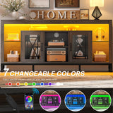 YITAHOME 33.5'' Tall TV Stand for 75 inch TV, LED Entertainment Center with Storage, Grey TV Stands for Living Room with Acrylic Doors & Power Outlets, Tall TV Console Cabinet, Grey YITAHOME