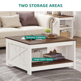 YITAHOME Coffee Table Farmhouse Coffee Table with Storage Rustic Wood Cocktail Table, Square Coffee Table for Living Meeting Room with Half Open Storage Compartment, Brown with White YITAHOME