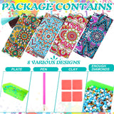 Zonon 8 Pcs Diamond Painting Bookmarks 5D Floral Art Painting Bookmarks PU Leather DIY Mandala Style Study Supplies with Tassels for Adults Gift Crafts Zonon