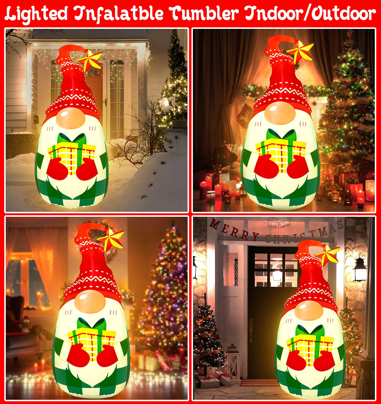 5Ft Lighted Outdoor Christmas Decorations Inflatables - Blow Up Gnome Tumbler Xmas/Winter Holiday/Happy New Year 2025 Display Indoor Party Decor Supplies Renbuzhu