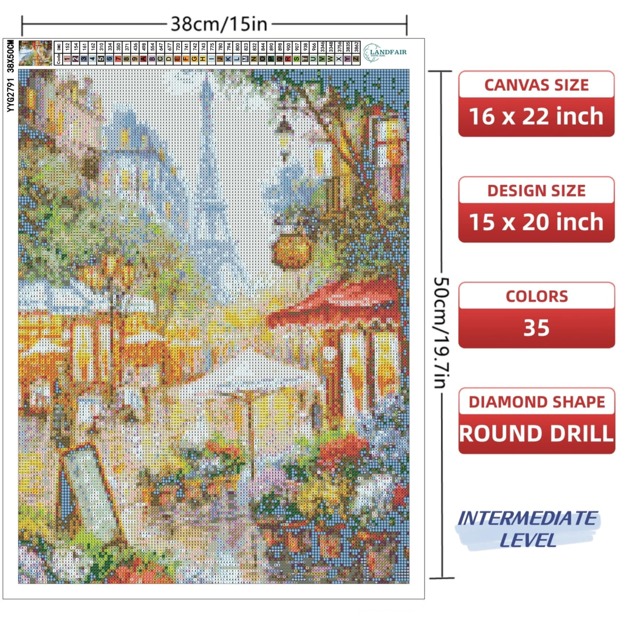 LANDFAIR Diamond Painting Kits - 15x20 inch Round Full Drill Flower Shop de Paris Diamond Art Kits for Adults LANDFAIR
