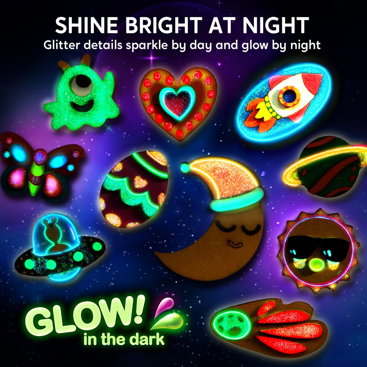 JOYIN 12 Glow in The Dark Wooden Magnets for Kids, Paint Your Own Arts and Crafts Painting Kit, Halloween Crafts Birthday Parties and Family Crafts Gift, Party Favors for Boys Girls Ages 3+ JOYIN