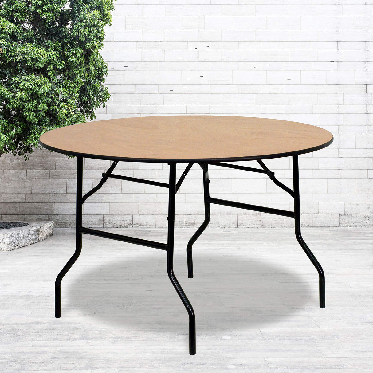 Flash Furniture Furman 4-Foot Round Wood Folding Banquet Table with Clear Coated Finished Top, 48 in Round, Natural Flash Furniture