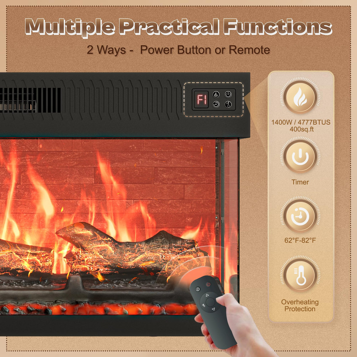 Huuger Fireplace TV Stand with LED Lights for 75 80 Inch TV, 3-Side Glass Fireplace Entertainment Center, 70 Inch Farmhouse TV Stand with 4 Deep Drawers for Living Room, Distressed White Huuger