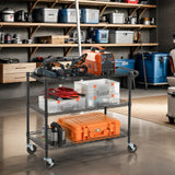 Finnhomy 3 Tier Heavy Duty Commercial Grade Utility Cart, Wire Rolling Cart with Handle Bar, Steel Service Cart with Wheels, Kitchen Carts on Wheels, Metal Cart Shelf Size 18" D x 36" W, NSF, Black Finnhomy