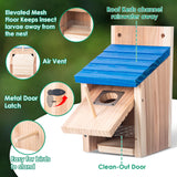 Dreyoo 2 Pack Cedar Bluebird Box Houses for Outside, 1-1/2'' Entrance Hole Wooden Bird Houses with Metal Guard, Secure Latch, Fledgling Grooves, Air Vents for Bluebird Wren Swallow Dreyoo