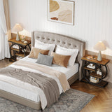 Tribesigns End Table Set of 2, 4-Tier Narrow Side Table with Storage Shelves, Wood Small Sofa Side Table with Geometric Metal Frame, Industrial Bedside Table for Bedroom, Living Room, Rustic Brown Tribesigns