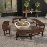 Giantex Rustic Brown Curved Outdoor Bench for 2 - Stylish Fire Pit Chair with Fir Wood Surface and Pine Legs Giantex