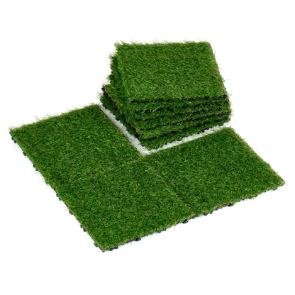 Keloteven Artificial Grass Tiles - 12" x 12" Interlocking Turf Deck - Pack of 9 Grass Deck Tiles for Outdoor Porch Balcony Backyard - Fake Grass Tiles DT-GRS-9P