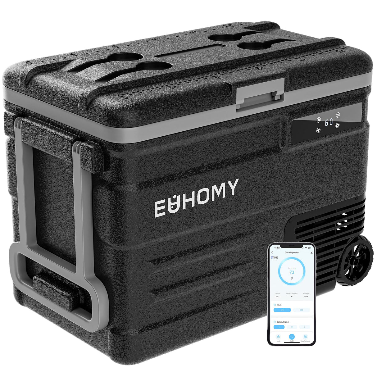 EUHOMY 12 Volt Refrigerator, 59QT(55L) 12V Fridge APP Control, Electric Cooler 12/24V DC 110-240V AC, Car Refrigerator 0℉~68℉, 12 Volt Cooler for Camping, Trip, Truck, Boating, Outdoor EUHOMY