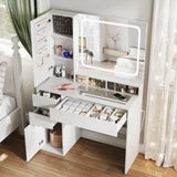Makeup Vanity Desk Mirror with Lights, White Vanity Desk with Glass Top, Makeup Vanity with Power Outlet, Dressing Table with Jewelry Cabinet, 3 Drawers, Vanity for Women Maupvit