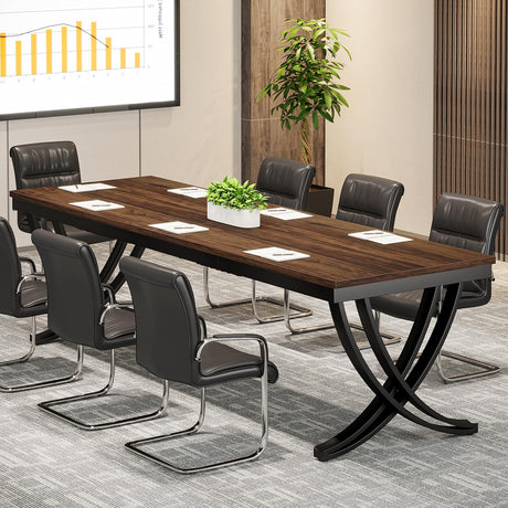 Tribesigns 6.5FT Conference Table for 6-8 People, 78 inch Long Rectangular Seminar Table with Strong Metal Frame, Business Furniture Boardroom Desk for Office Meeting Conference Room (1, Brown) Tribesigns