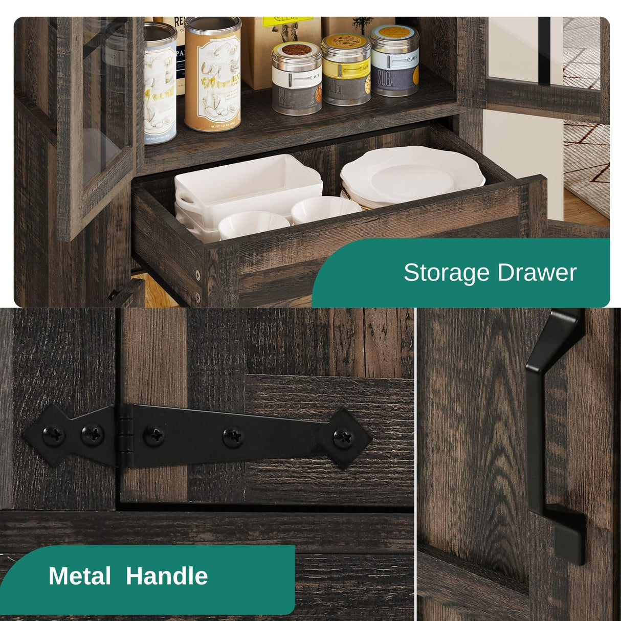 YITAHOME 71" Farmhouse Storage Cabinet, Kitchen Pantry, Wooden, Hutch, Tall Cabinet with 1 Drawers, 5 Storage Shelves, Freestanding for Living Room, Kitchen with 2 Doors Rustic Dark Brown YITAHOME