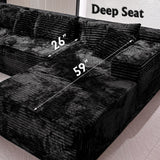 Boneless Modular Sectional Sofa, Cloud Couch with Right Facing Chaise, Oversized Deep Seat, L-Shaped, Soft Corduroy Fabric, Sectional Couch for Living Room -Black NMXUXMN