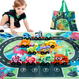 HELLOWOOD Dinosaur Toys for Toddlers Age 2-4, Wooden Dinosaur Train Set with Playmat/Storage Bag, Montessori Educational Toys for 2+ Years Old Boys & Girls HELLOWOOD