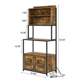 Furniouse Rustic Brown 5-Tier Kitchen Baker's Rack with Power Outlet and Storage Cabinets Furniouse