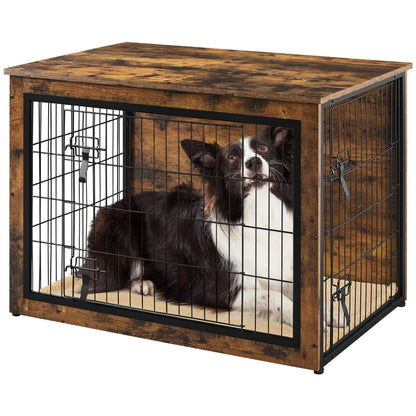 Yaheetech 40'' Dog Crate Furniture with Cushion Wooden Dog Crate with Double Doors/Adjustable Feet Side End Table for Small/Medium Dogs - WoodArtSupply