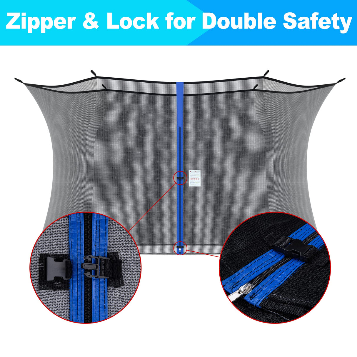 SPORTYOUTH Trampoline Netting Replacement Safety Enclosure for 12 ft 6 Straight Poles Round Frame Trampoline, Breathable Weather-Resistant Tear-Proof Netting with Adjustable Straps, NET ONLY SPORTYOUTH