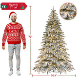 Yaheetech 6ft Pre-Lit Artificial Christmas Tree with 400 Warm White LED Lights & 940 PVC Tips,Hinged Snow Flocked Xmas Tree with Foldable Stand & Protective Sheet,Green & White Yaheetech