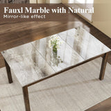 HOPETANA 7-Piece Rectangular Dining Table Set - Faux Marble Top, Farmhouse Style Kitchen Furniture for Family Gatherings and Holiday Meals HOPETANA