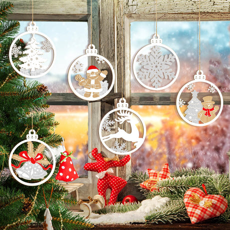 36PCS Wooden Hollow Christmas Ornaments for Paint Christmas Tree Decorations 6 Styles, DIY Blank Unfinished Wood Reindeer Santa Claus Snowman Snowflake Angle Cutouts for Crafts Winter Hanging Decora Sophena