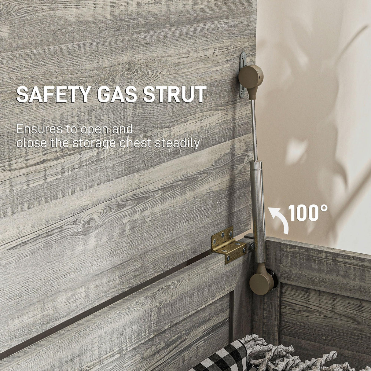 HOMCOM 30" Farmhouse Storage Chest, Lift Top Box Organizer with Safety Hinge to Open Up 100° for Bedroom, Entryway, Living Room, Gray Wood Grain HOMCOM