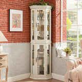 JIJIWANG 70" H Lighted Corner Curio Cabinet - Glass Display Shelf with Tempered Glass Doors, Adjustable Shelving, and Included Bead Bulb - Ideal Bar Cabinet for Home Decor-White JIJIWANG