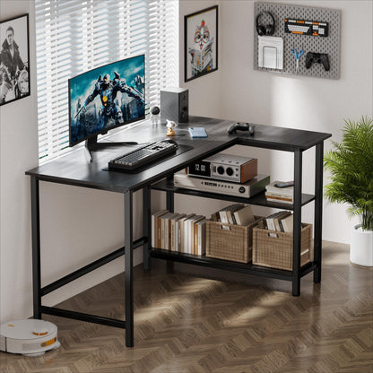 WOODYNLUX L Shaped Desk - 39" Home Office Computer Desk with Shelf, Gaming Desk Corner Table for Work, Writing and Study, Space-Saving, Black