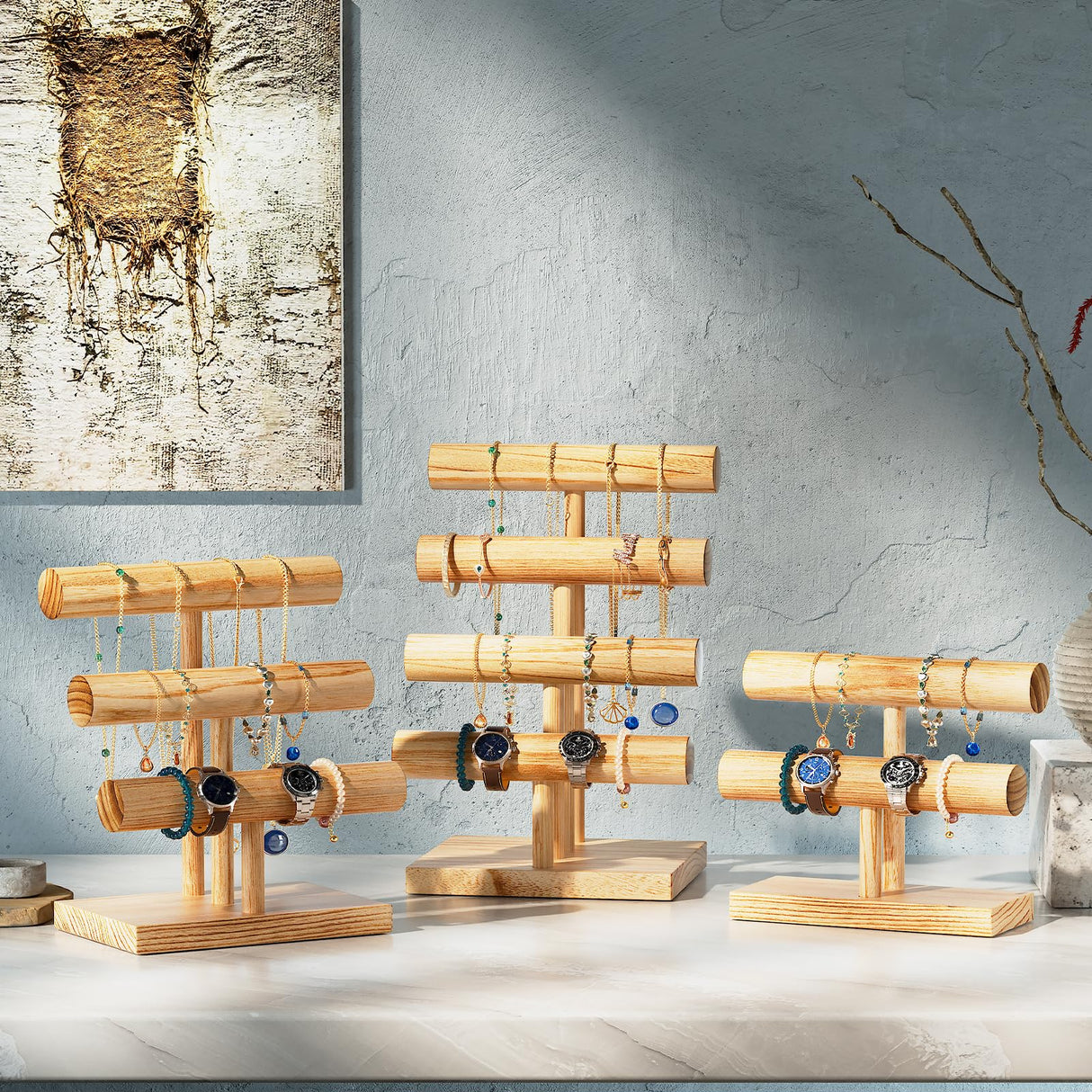 ProCase Bracelet Holder Display Bracelet Organizer, Wooden Bracelet Stand for Selling, T-bar Bangle Storage Rack Wood Watch Display Tower for Business - 2 Tier, Nature ProCase