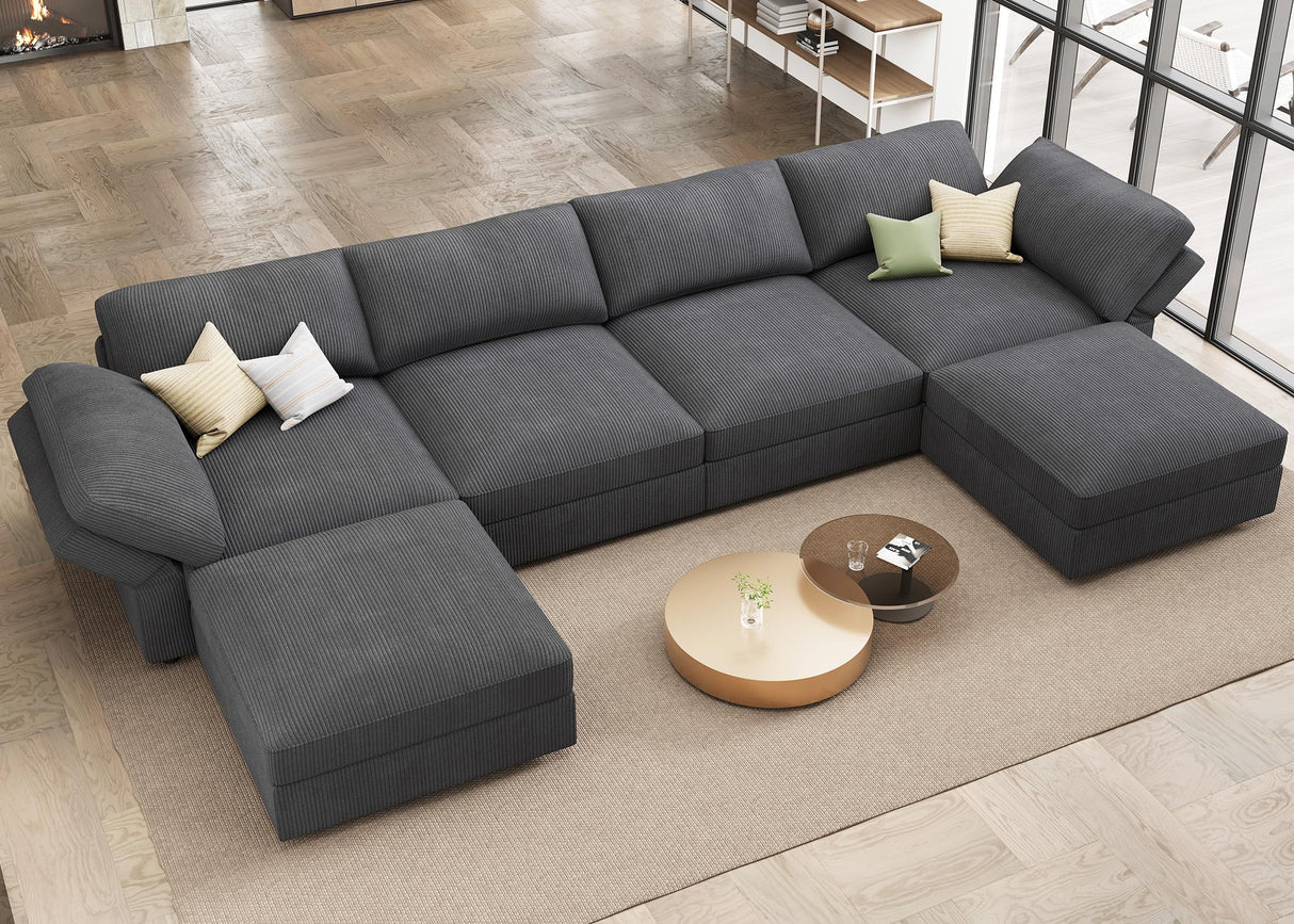HONBAY Modular Sectional Couch with Storage Corduroy Sectional Sofa with Chaise U Shaped Sectional Couches for Living Room,Dark Grey HONBAY