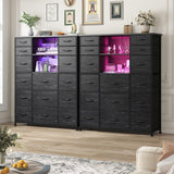 EnHomee 51" H Tall Dresser with 15 Drawers Dresser for Bedroom with Charging Station & LED Lights & Hutch Sturdy Black Bedroom Dressers, Steel Frame, Wood Top, 51.2" H x 39.3" W x 11.8" D EnHomee