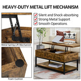 Yaheetech Coffee Table, 40in Lift Top Coffee Table, Rustic Industrial Lift Up Center Table with Storage Compartments & Shelf for Living Room Reception, Rustic Brown Yaheetech