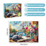 500 Pieces Puzzle for Adults Puzzle Cat Paris Puzzle for Elderly Children, Recycled Paper Jigsaw Puzzle 500 Pieces Challenging Puzzle Family Game Gift for Friends, Finished Size is 21x15 in Jeacirio