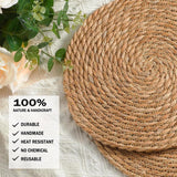Handmade Heat Resistant 12" Round Woven Placemats Set of 8, Wicker Boho No Chemical Natural Water Hyacinth Place Mats, Farmhouse Table Mats for Kitchen Dining Table,Home Decorations,Wedding Chic Glamour