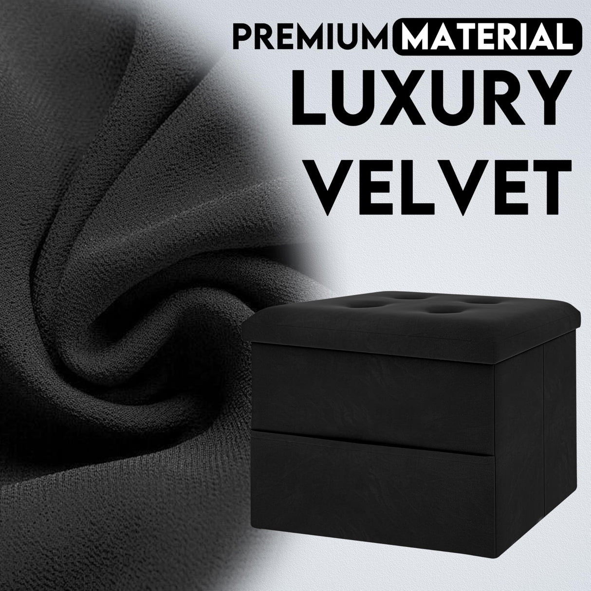 ZOES HOMEWARE Small Storage Ottoman Foot Rest, Velvet Ottoman with Storage and Side Pocket, Black Foot Rest for Couch, Foldable Footstool Ottoman for Chair,Living Room&Dorm, 16"x12"x12" Black ZOES HOMEWARE