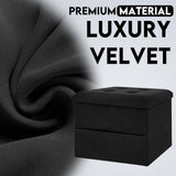 ZOES HOMEWARE Small Storage Ottoman Foot Rest, Velvet Ottoman with Storage and Side Pocket, Black Foot Rest for Couch, Foldable Footstool Ottoman for Chair,Living Room&Dorm, 16"x12"x12" Black ZOES HOMEWARE