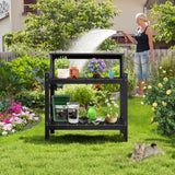 ONBRILL Potting Bench Table, HDPS Potting Bench with 4 Side Hooks, All-Weather Garden Table Work Station, Outdoor Potting Table for Porch, No Rust, No Fade, No Break, 360lbs Capacity (Black, Large) ONBRILL