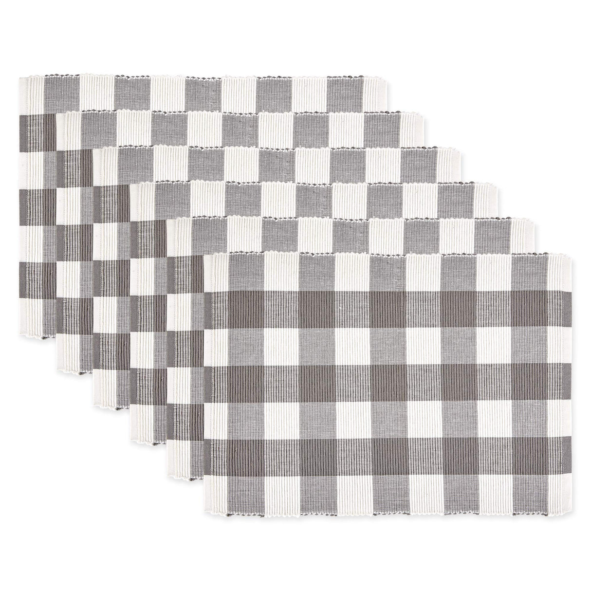 DII Buffalo Check Collection, Classic Farmhouse Placemat Set, 13x19, Gray & White, 6 Piece DII