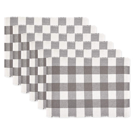 DII Buffalo Check Collection, Classic Farmhouse Placemat Set, 13x19, Gray & White, 6 Piece DII