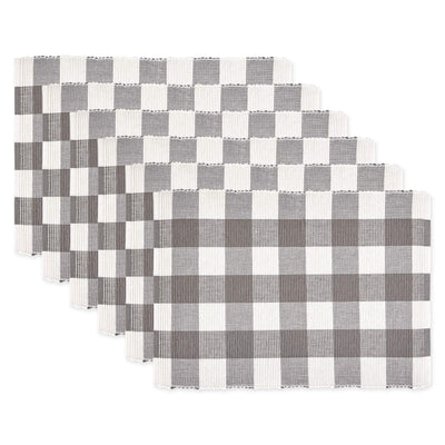 DII Buffalo Check Collection, Classic Farmhouse Placemat Set, 13x19, Gray & White, 6 Piece