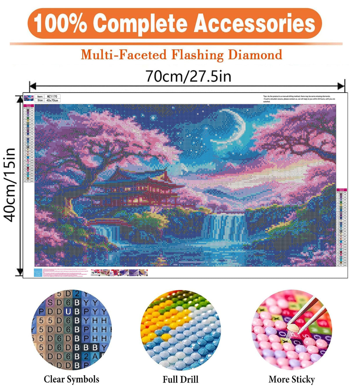 igoodom Large Diamond Painting, Large Cherry Blossoms Diamond Art Kits for Adults, Full Drill Round Big Diamond Painting, DIY Gem Art and Crafts for Home Wall Decor Gift 27.5 X 15.7inch igoodom